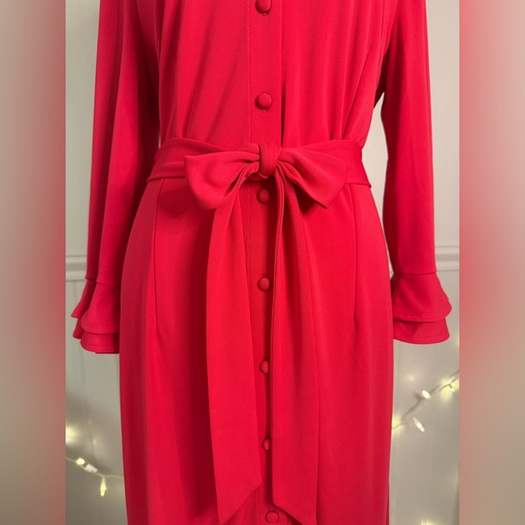 TALBOTS Vibrant Pink Classy Button Down Ruffled Long Sleeve Dress - Picture 2 of 5